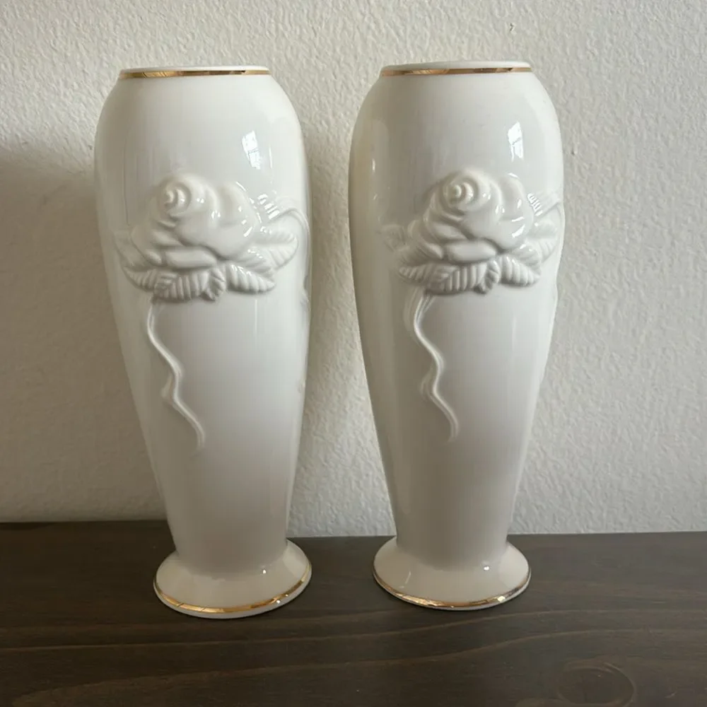 2 Vintage Lenox  Rose Bud Vase  24k Gold Trim. 7 1/2” Tall